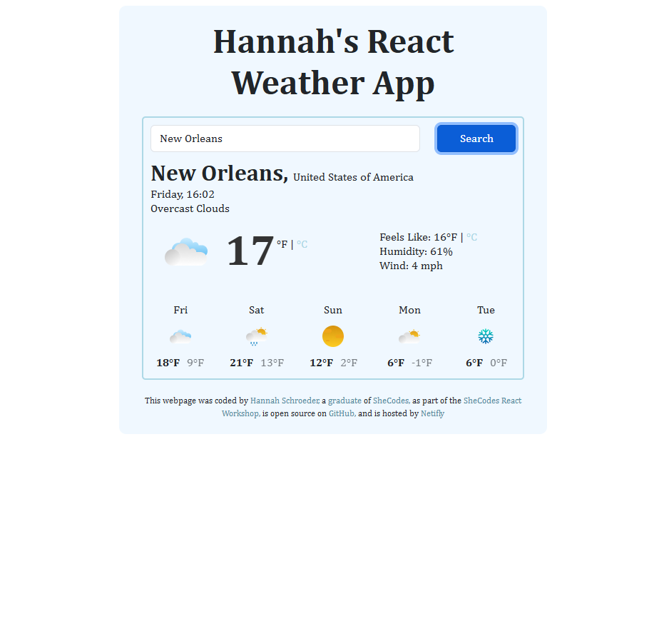 weather application webpage built using react